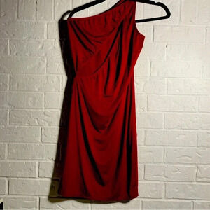 Red Bodycon Mini Dress Size Medium With Chest Cutout Sexy Black Shoulder Flirty